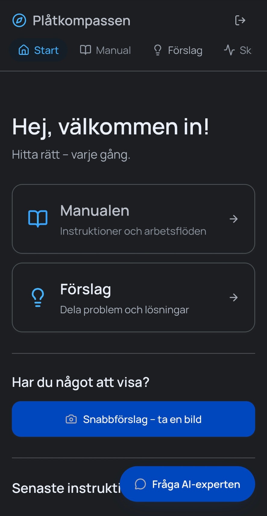 Plåtkompassen-appen i mobilen
